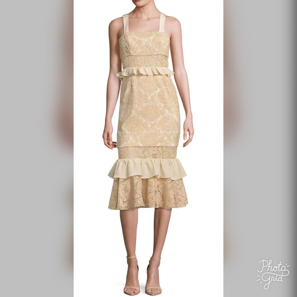 Jay Godfrey Tan/Cream Lace Flounce Midi